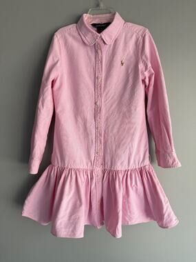 Ralph Lauren Pink Oxford Shirt Dress Girls Size 6 Preppy Drop Waist Long Sleeve